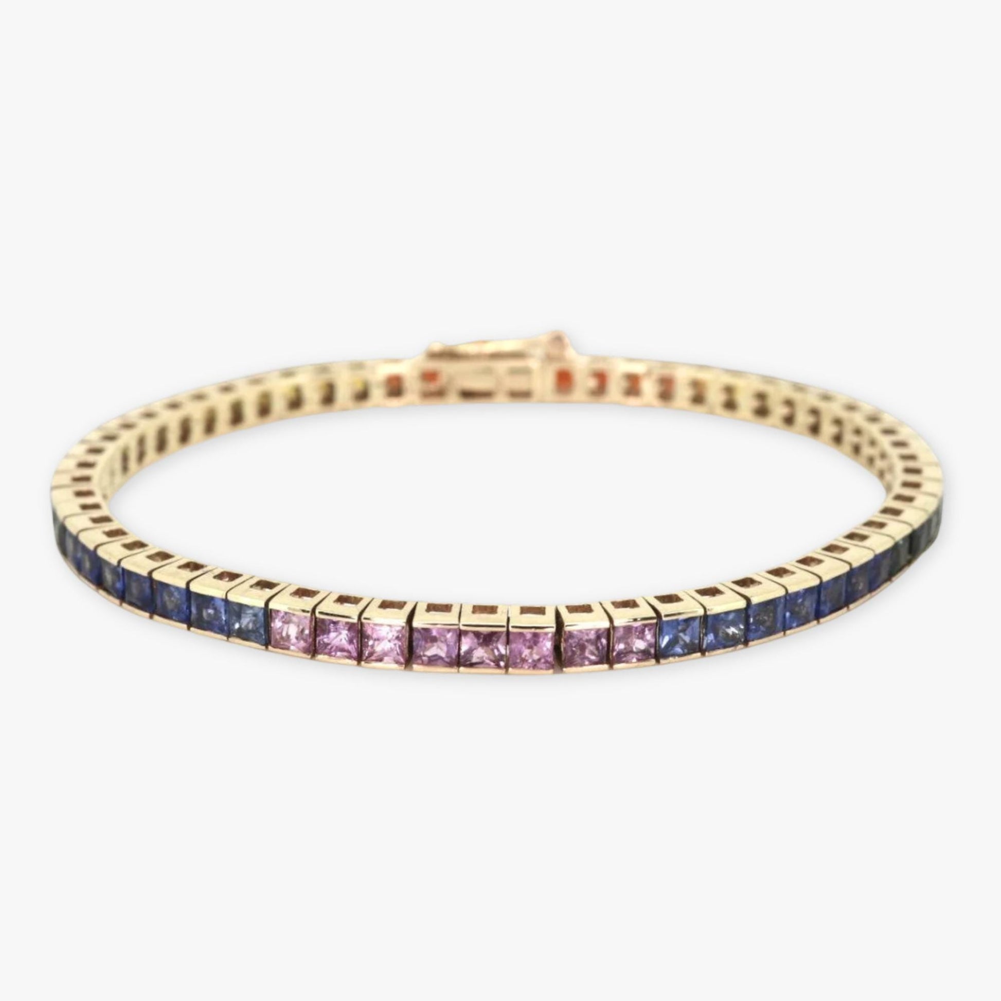 Rainbow Sapphire Gold Tennis Bracelet - Princess Cut - Natural Square Sapphires, Solid 14K Gold, Colorful Bracelet Gemstones