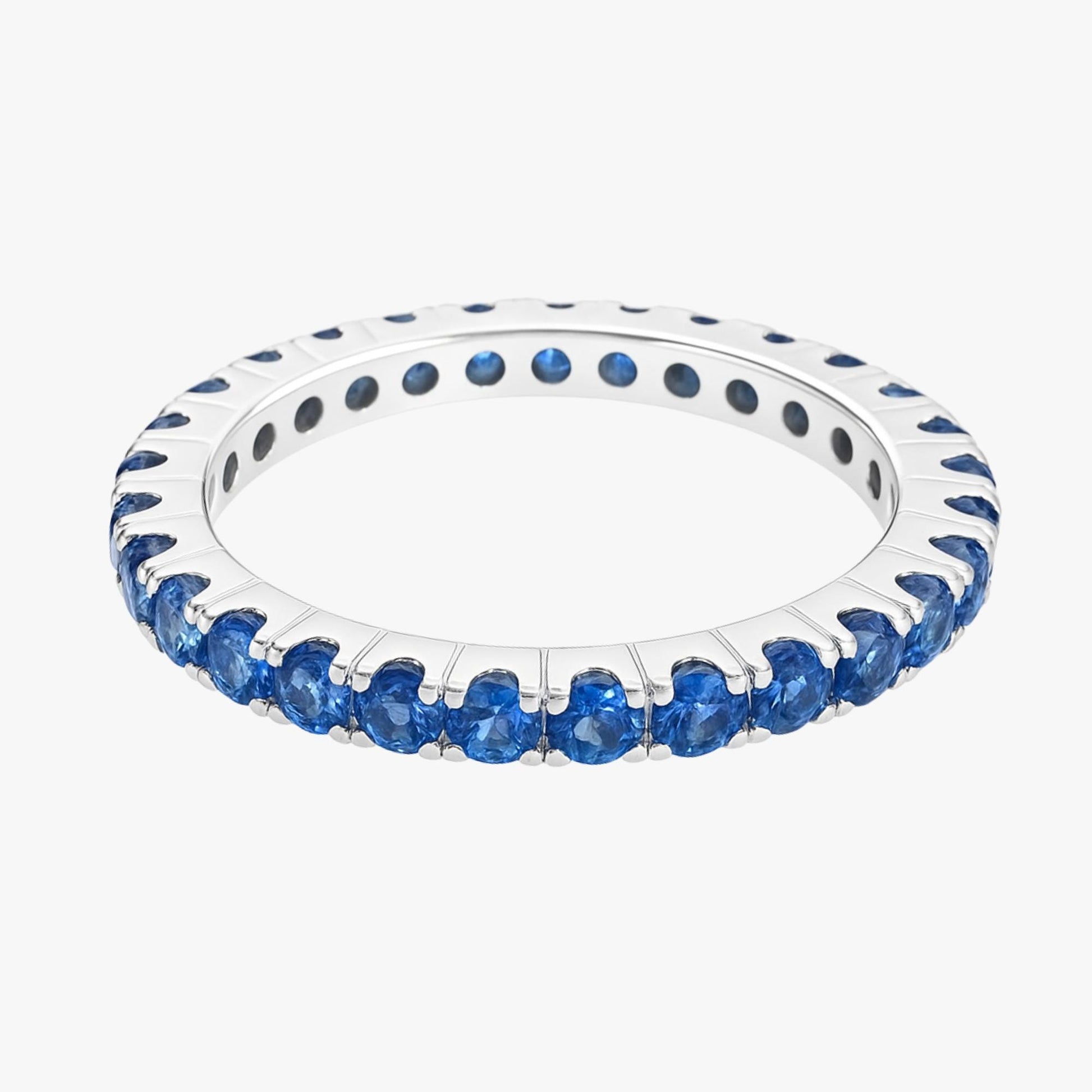 Blue Sapphire Eternity Ring - 18K, 14K, 10K Solid Gold Band - 2.3mm Gemstone Ring - Colorstone Jewelry - Gift for Her
