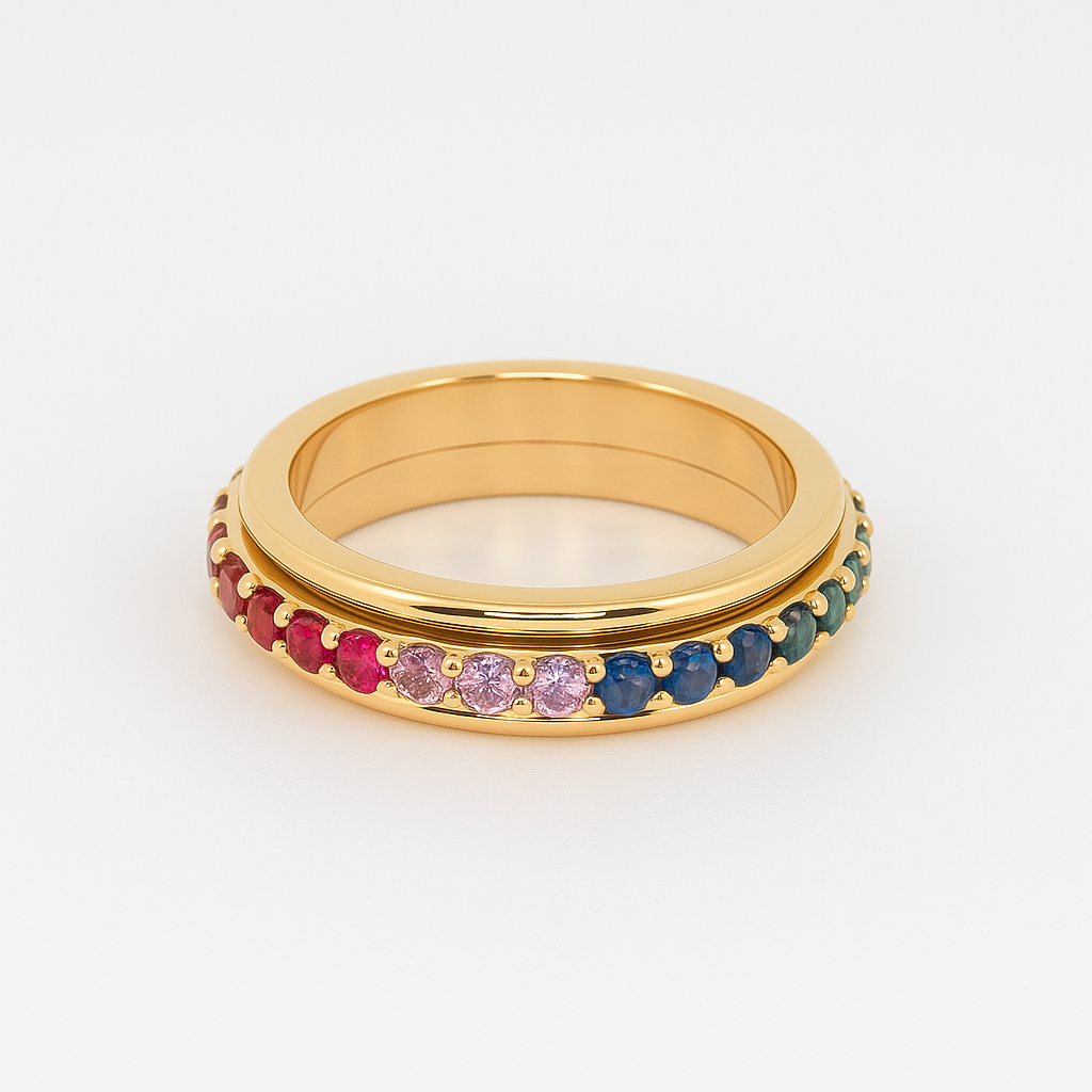 Spinning Rainbow Sapphire Ring - 14K Gold