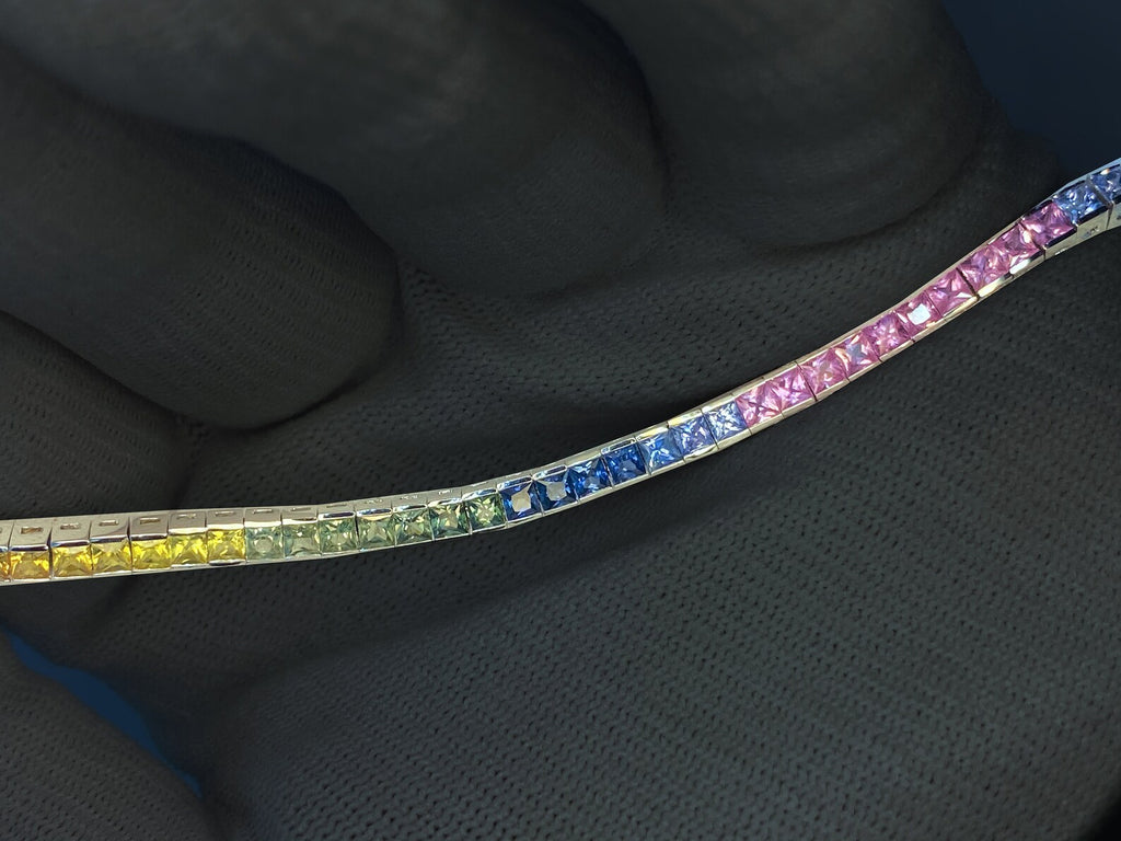 Rainbow Sapphire Gold Tennis Bracelet - Princess Cut