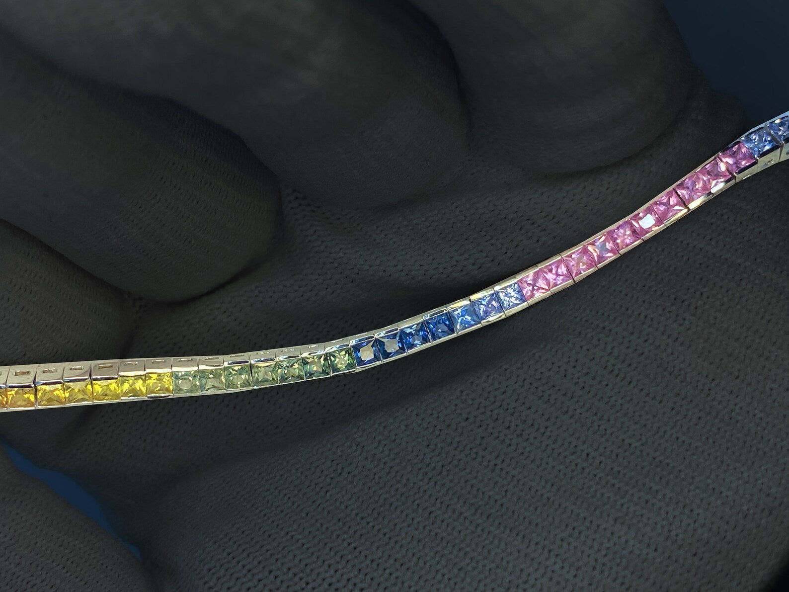 Rainbow Sapphire Gold Tennis Bracelet - Princess Cut