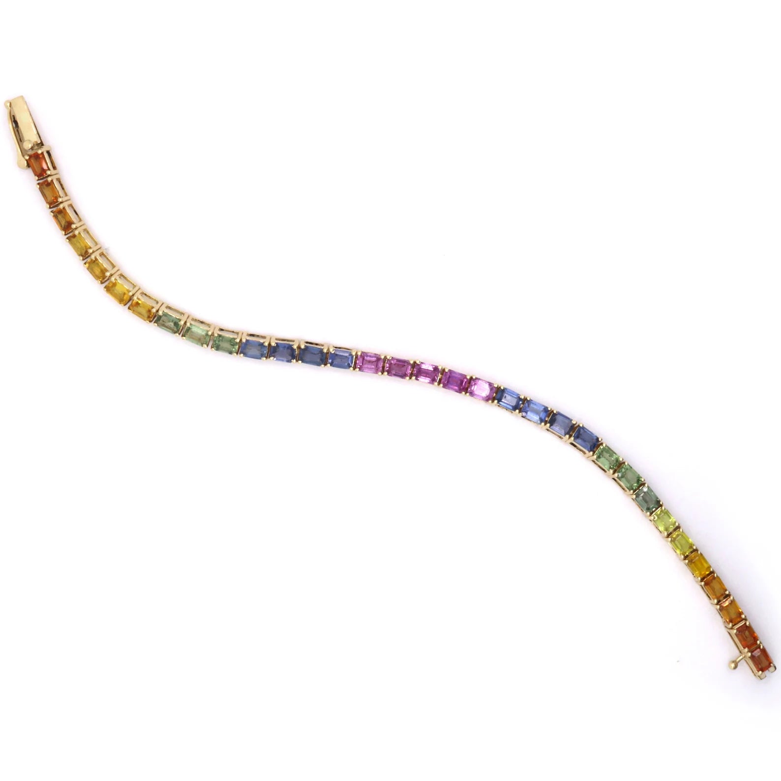 Rainbow Sapphire Tennis Bracelet - Emerald Cut