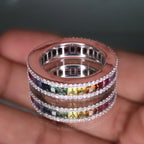 14K Gold Rainbow Sapphire & Diamonds Eternity Ring
