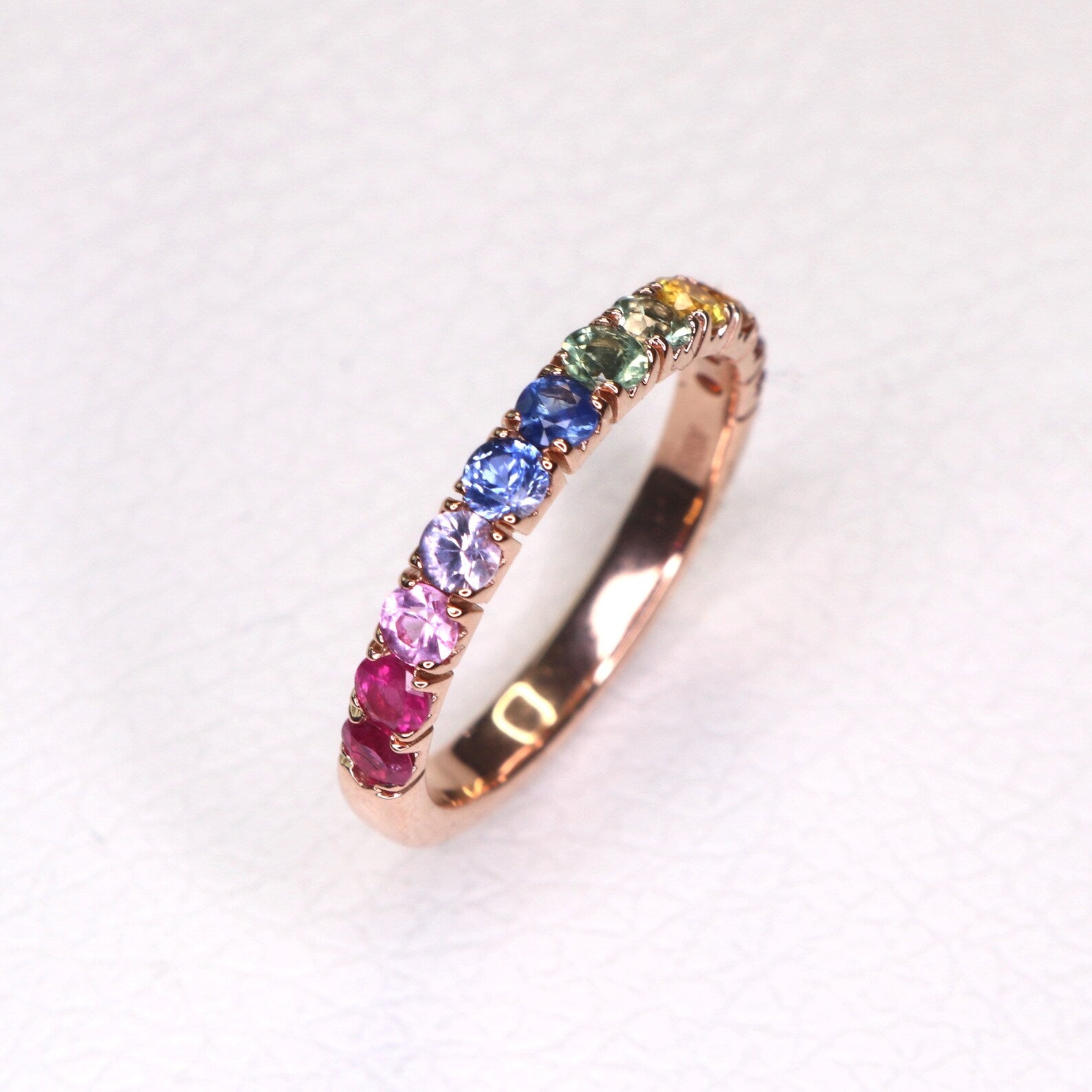 Rainbow Sapphire Half Eterntiy Ring - 14K Gold
