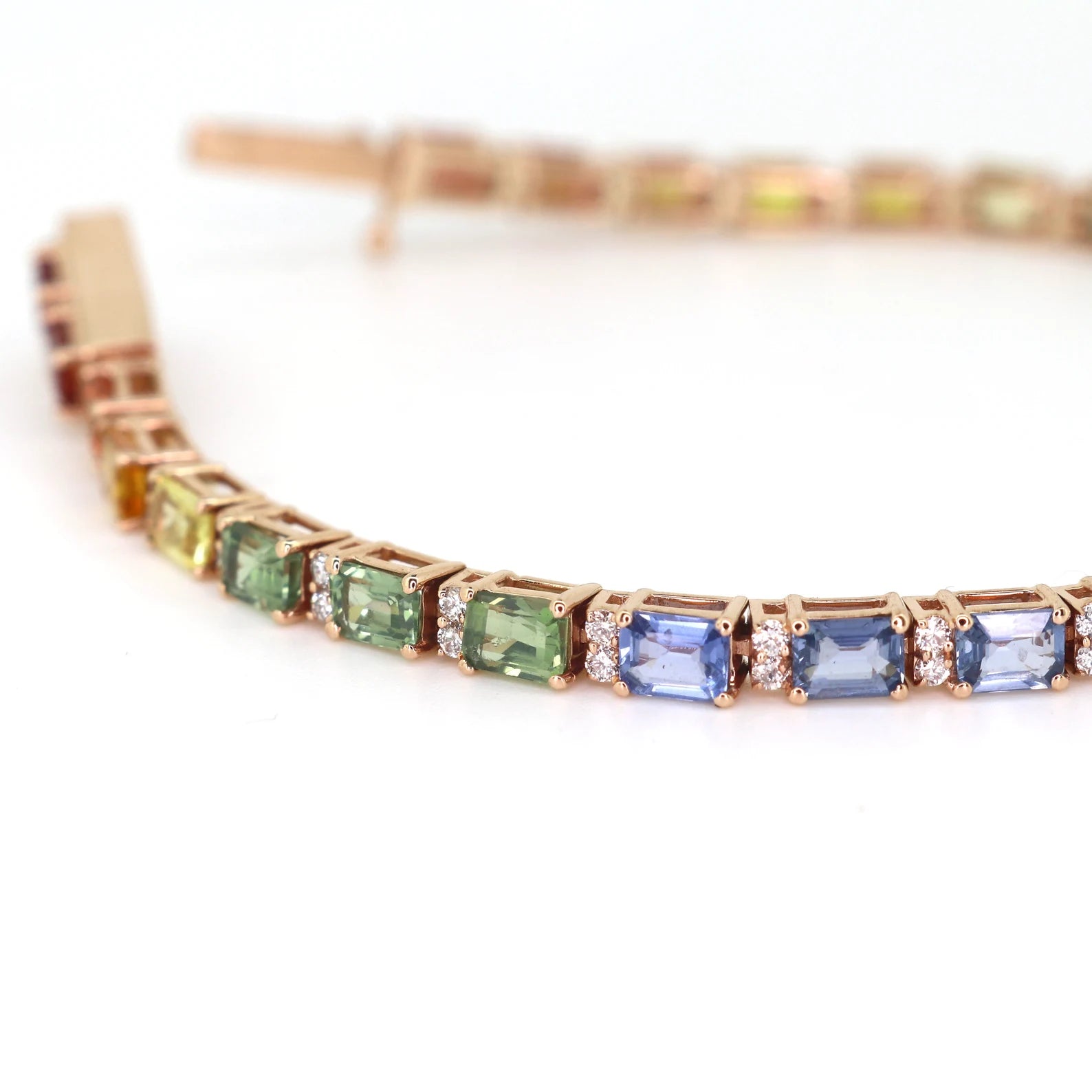 Rainbow Sapphire & Diamond Tennis Bracelet - 14K Gold