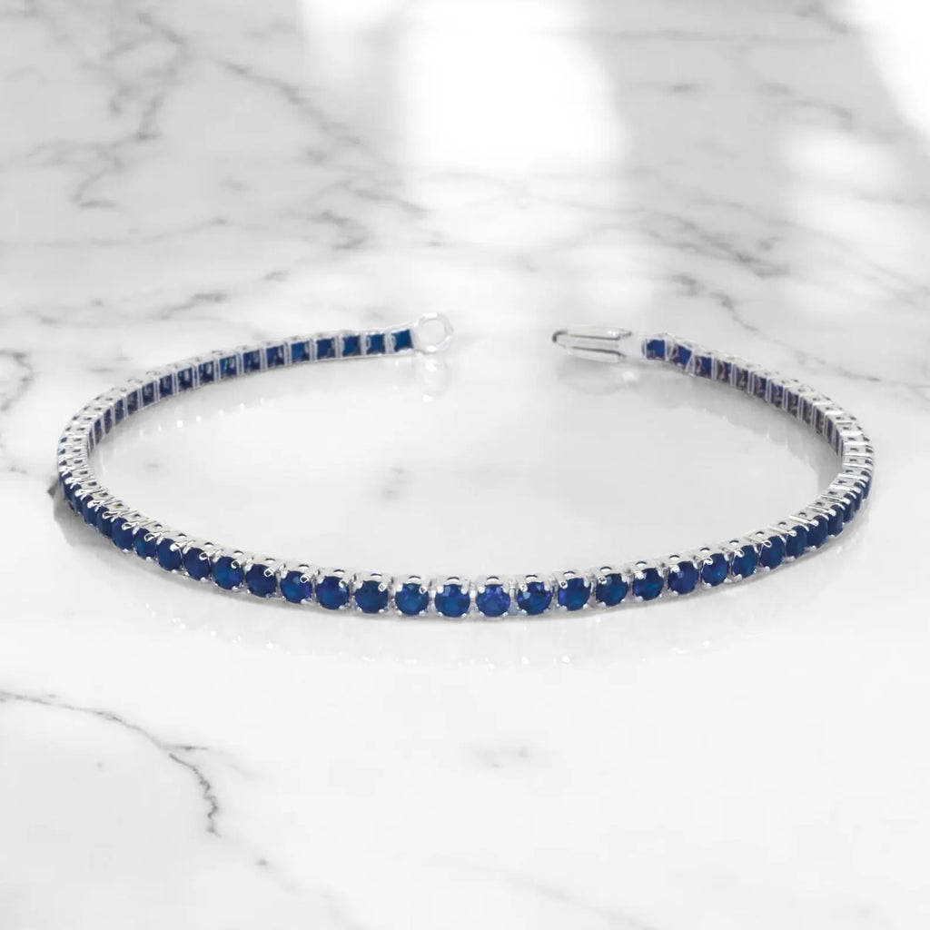 Blue Sapphire Gold Tennis Bracelet - 14K Gold - Lightweight