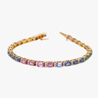 Rainbow Sapphire & Diamond Tennis Bracelet - 14K Gold