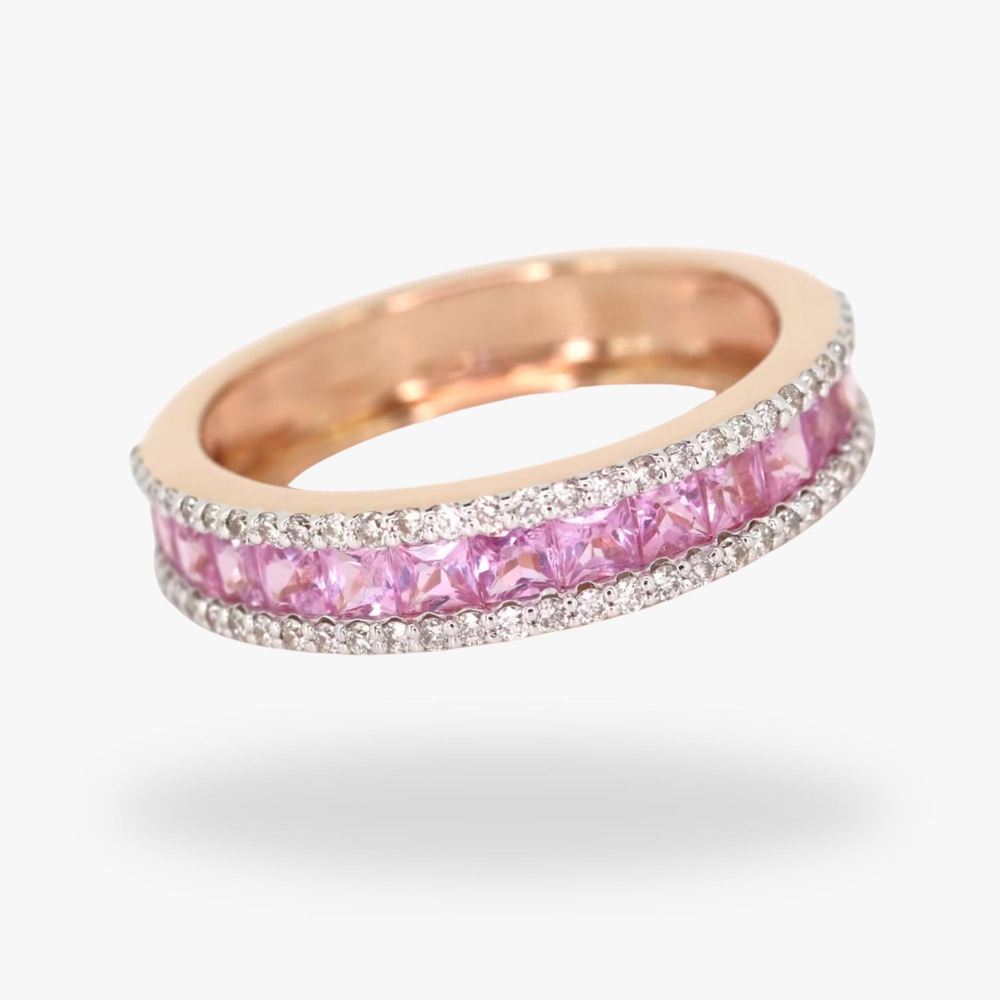 Pink Sapphire Ring with Diamonds - 18K Solid Gold Eternity Band - Multicolor Gemstone Ring - Colorstone Jewelry
