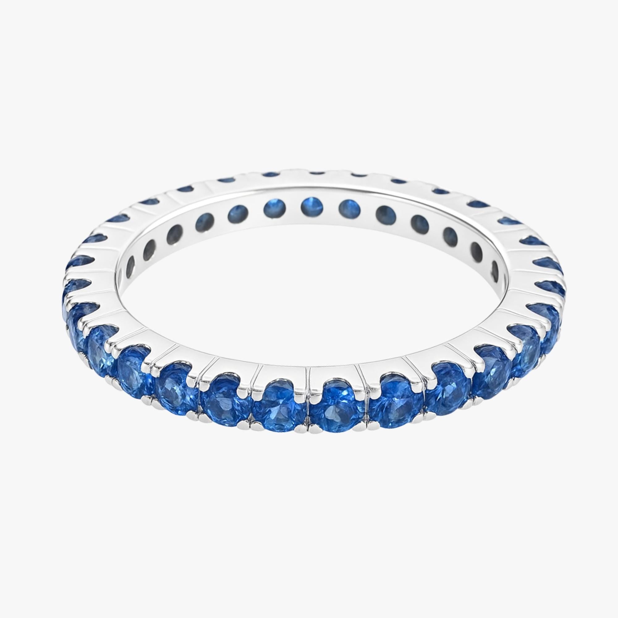 Blue Sapphire Eternity Ring - 18K, 14K, 10K Solid Gold Band - 2.3mm Gemstone Ring - Colorstone Jewelry - Gift for Her