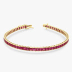 Ruby 14K Yellow Gold Bracelet - Princess Cut - Natural Square Ruby, Tennis Bracelet, Gemstone Jewelry