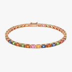 Natural Sapphire Tennis Bracelet - Emerald Cuts - Natural Multi Color Gemstone, Solid 14K  Gold, Colorful Bracelet Gemstones