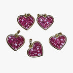 Invisible Set Ruby Heart Pendants - 14K Gold