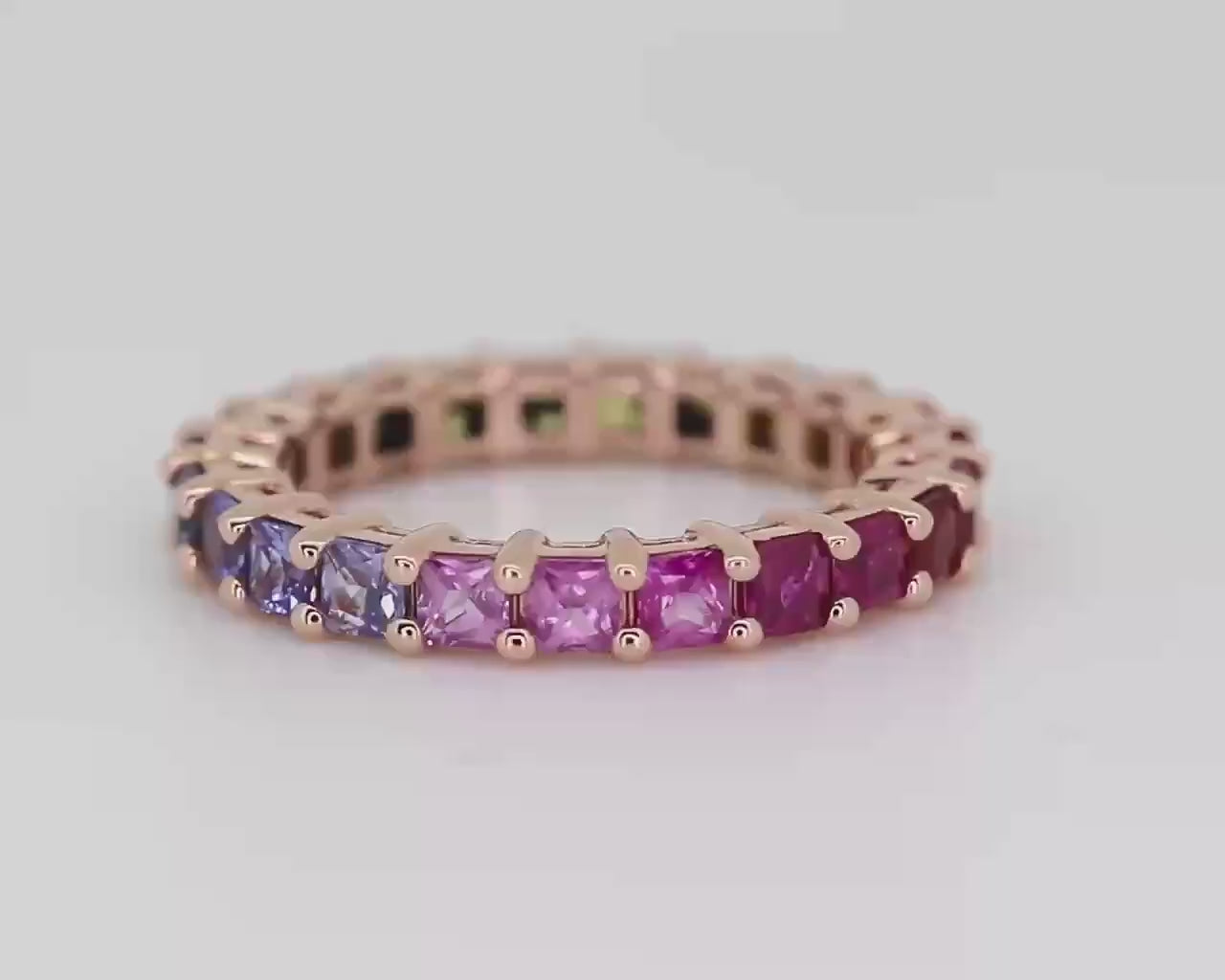 Rainbow Sapphire Eternity Band - Princess Cut - 14K Gold