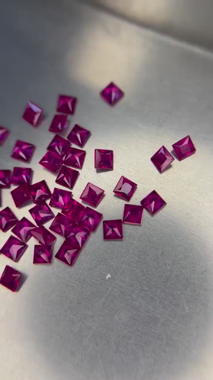 Invisible Set Ruby Heart Pendants - 14K Gold