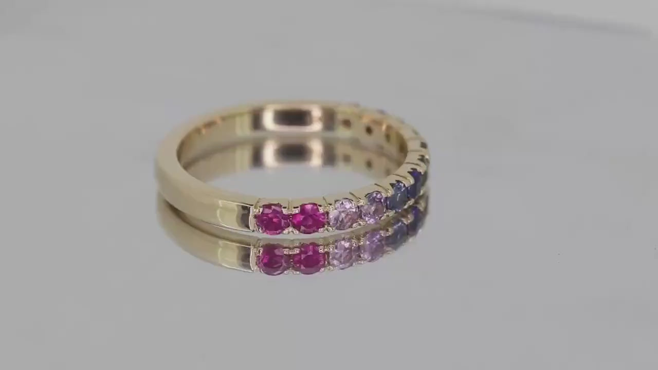 Rainbow Sapphire Half Eterntiy Ring - 14K Gold
