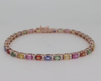 Multi Sapphire & Diamond Tennis Bracelet - 14K Gold