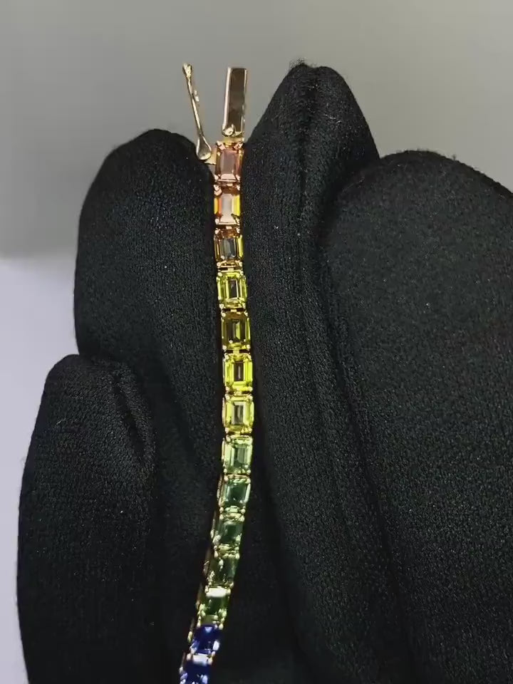 Rainbow Sapphire Tennis Bracelet - Emerald Cut