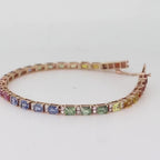 Rainbow Sapphire & Diamond Tennis Bracelet - 14K Gold