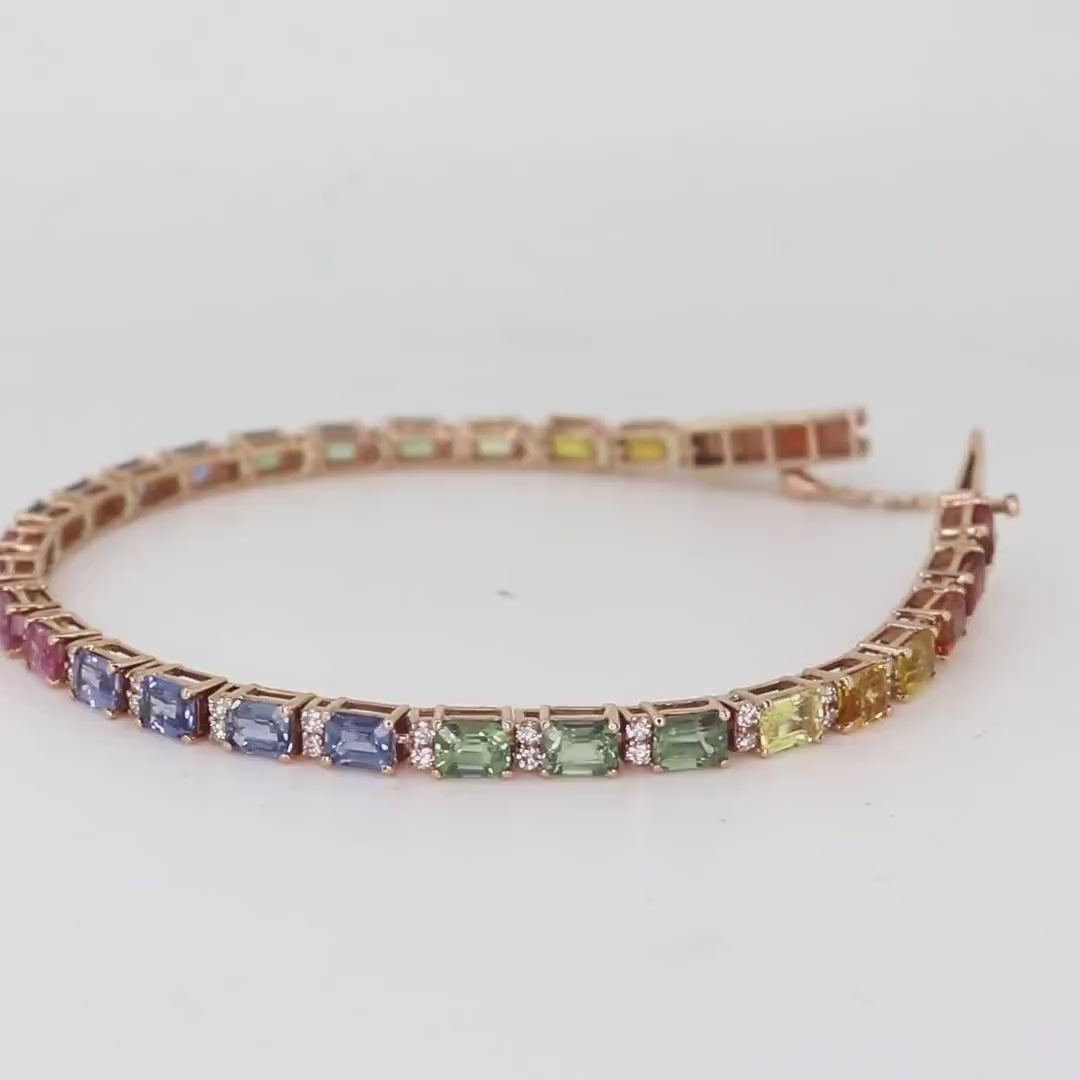 Rainbow Sapphire & Diamond Tennis Bracelet - 14K Gold