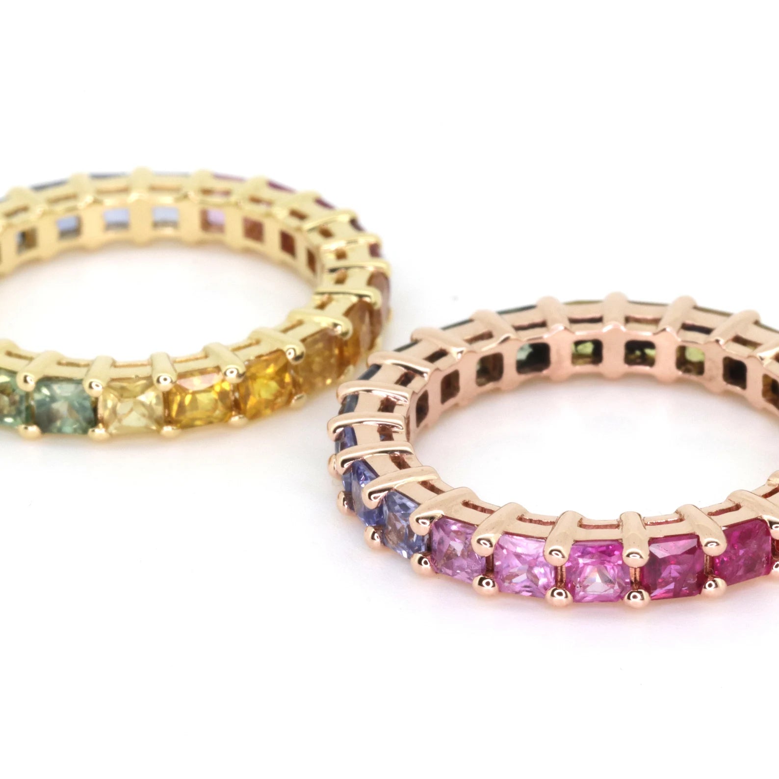Rainbow Sapphire Eternity Band - Princess Cut - 14K Gold