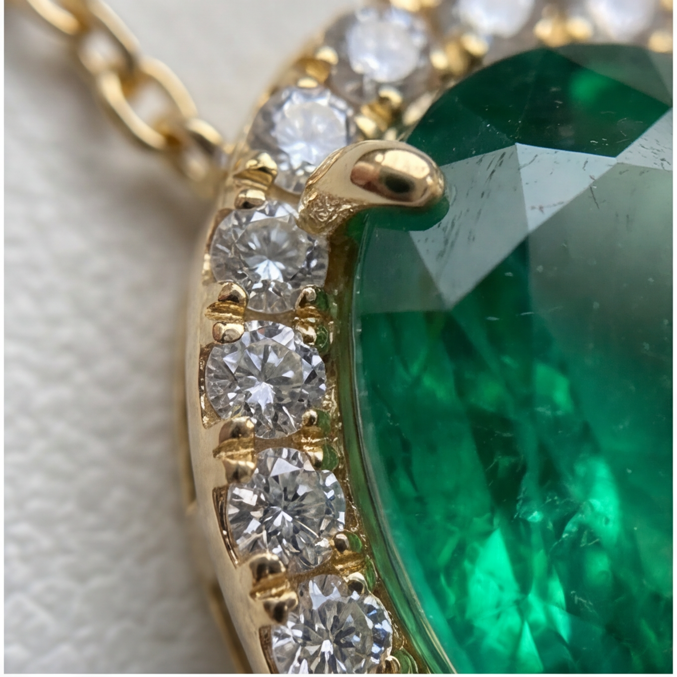 Emerald Halo Pendant Necklace in 14K Gold  – Natural Diamond Accent Minimalist Necklace for Her